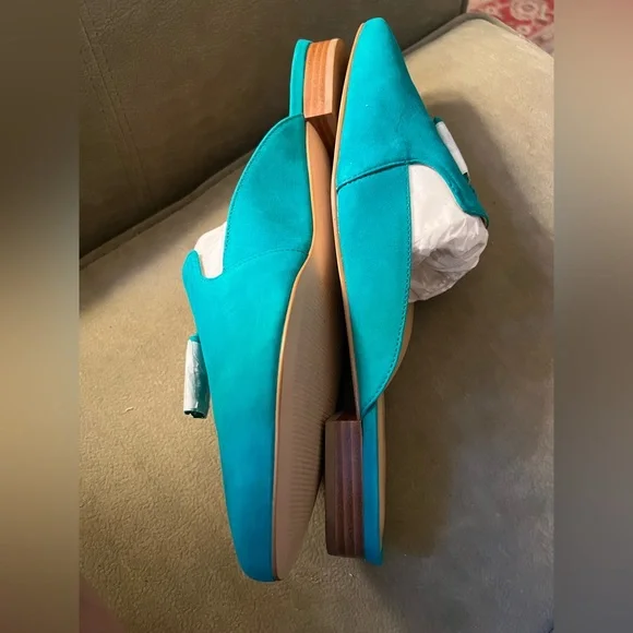 Talbots NEw in Box turquoise suede mules size 9 - Picture 4 of 7